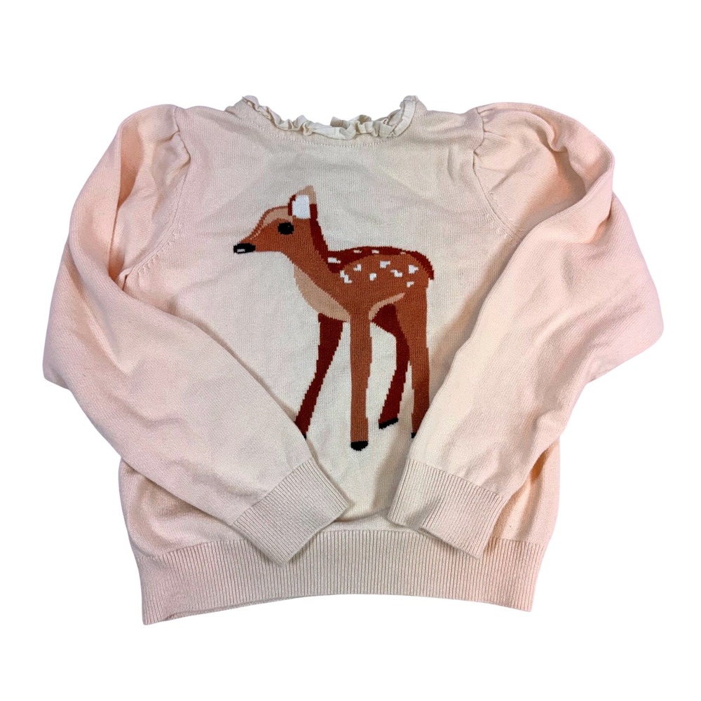 Janie and Jack Sweater Kids Size 5 Cream Disney Bambi Deer Ruffle Neck Knit FLAW